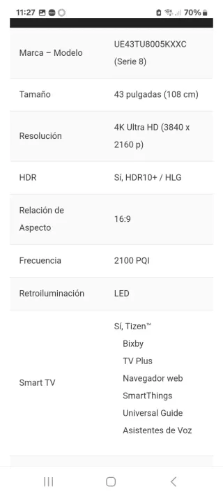 SAMSUNG 4K SMART TV Crystal UHD 43TU8005K