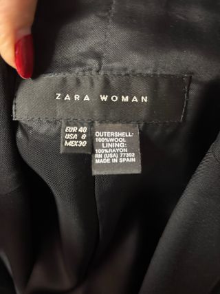 Chaqueta Zara Negra Talla 40 100% lana
