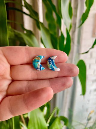 Pendientes Luna Azul y Dorado
