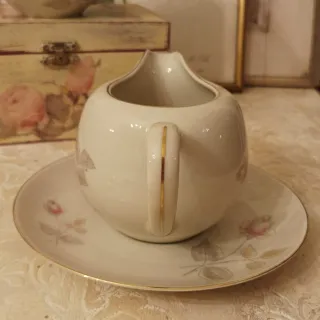 Lattiera vintage con piattino decoro rosa