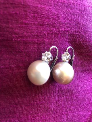 Pendientes Oro Blanco Perlas y Diamantes