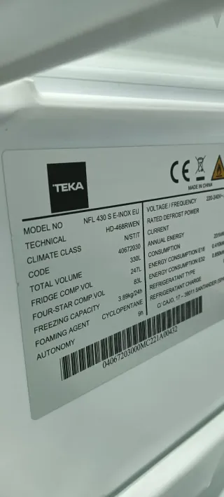 NEVERA COMBI TEKA NO FROST ENERGÍA A++