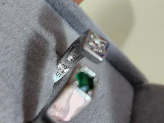 Anillo Plata Ajustable Cristal Verde y Rosa