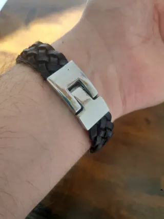 Pulsera Trenzada Cuero Marrón