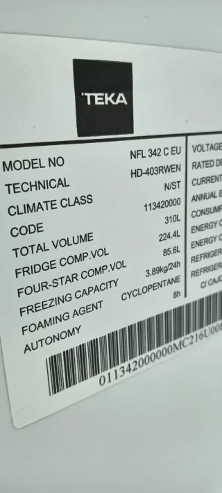 NEVERA COMBI TEKA NO FROST ENERGÍA A+