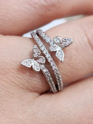 Anillo Plata Mariposas Giratorio Brillante. T54