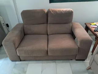 Sofá de 2 plazas en tela beige/marrón