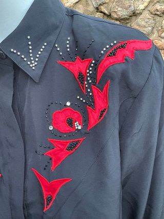 Camisa Western Vintage 80s Negra y Roja