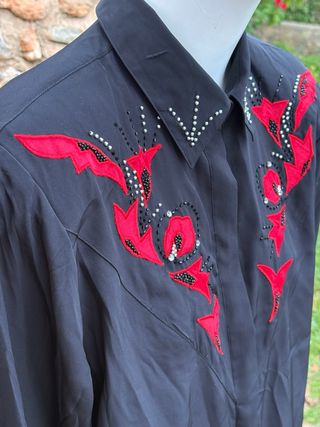 Camisa Western Vintage 80s Negra y Roja