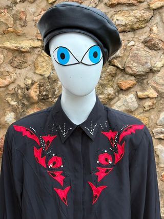 Camisa Western Vintage 80s Negra y Roja