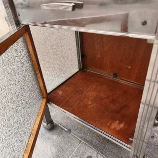 Mesita Noche Francesa Antigua metal Vidrio