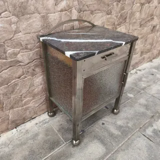 Mesita Noche Francesa Antigua metal Vidrio