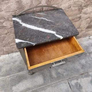 Mesita Noche Francesa Antigua metal Vidrio