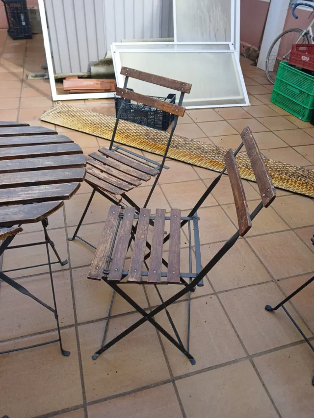 Conjunto mesa y 4 sillas madera y metal