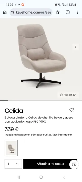 Butaca giratoria de salón, paño beige