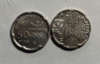 Pareja monedas 50 pesetas Juan Carlos I 1992