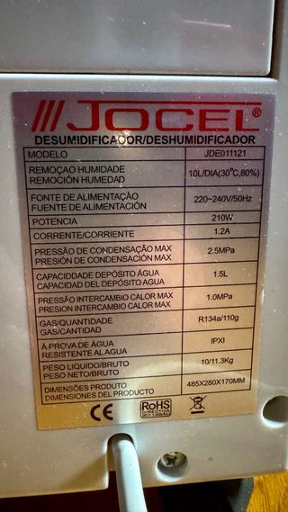 Deshumidificador Portátil Jocel, muy poco uso.