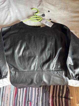 Vestido Negro Cuero Sintético Mango Talla S