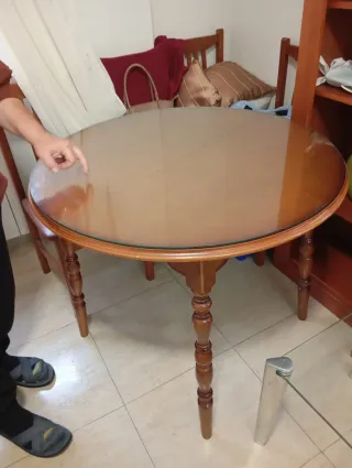 Mesa redonda madera con dos cristales estensibile