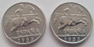 2 Monedas España 10 Céntimos 1953