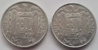 2 Monedas España 10 Céntimos 1953