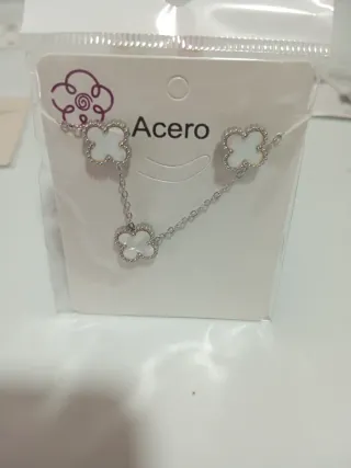 Conjunto Acero Trébol Blanco Plata