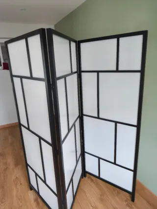 Biombo 3 hojas madera y plástico
