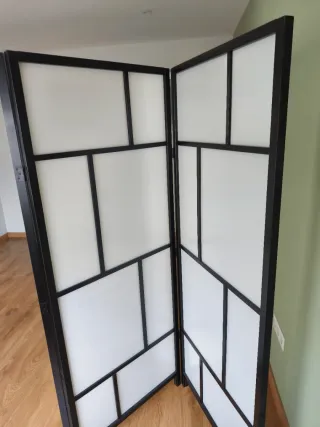 Biombo 3 hojas madera y plástico