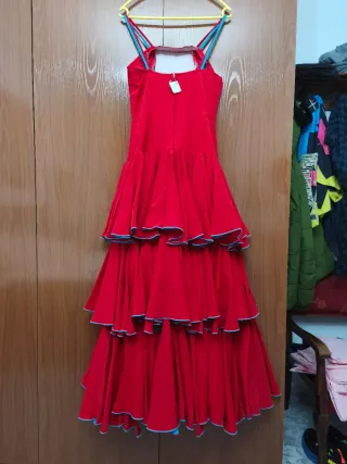 Traje Flamenco Rojo con Volantes azul