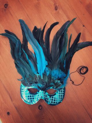 Máscara de Carnaval Plumas Azules turquesa negras