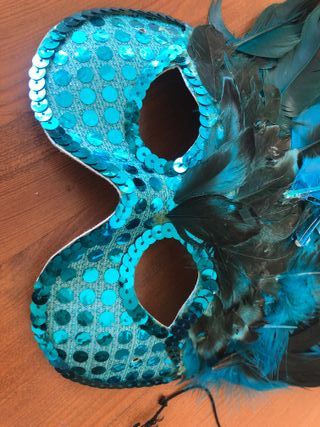 Máscara de Carnaval Plumas Azules turquesa negras