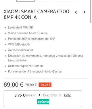 Cámara Xiaomi Smart C700 Vigilancia