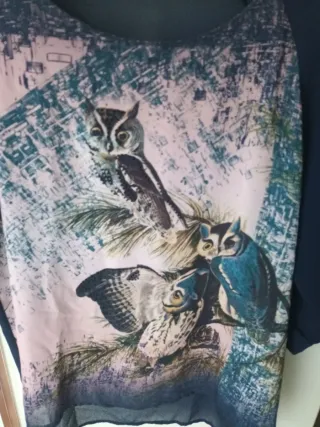 Camisa de manga francesa  con estampado de búhos