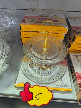 Tartera de cristal 3 pisos dorada