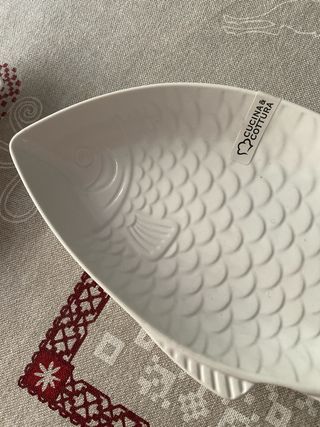 2 Piatti Ceramica Bianchi Forma Pesce