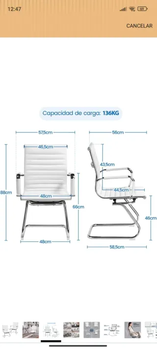 Silla de oficina blanca de cuero sintético