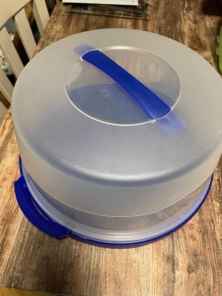 Porta tartas redondo transparente y azul