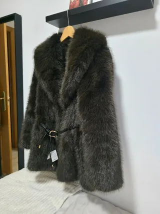 Abrigo pelo marrón Zara Talla M