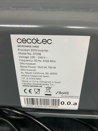 Microondas Cecotec 20L Negro