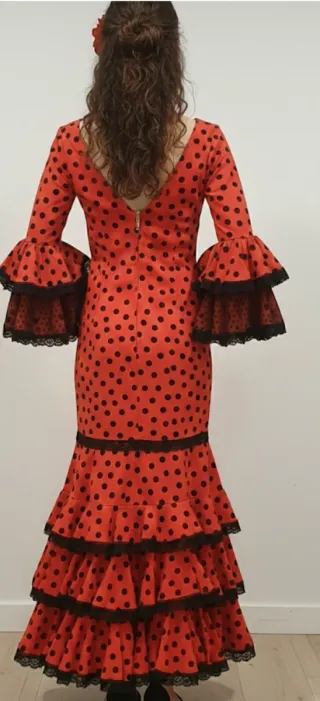 Traje Flamenca Rojo Lunares Negro Talla 36