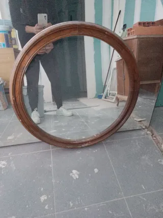 Espejo Redondo Marco Madera Marrón