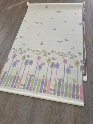 Estor enrollable infantil pájaros y casitas