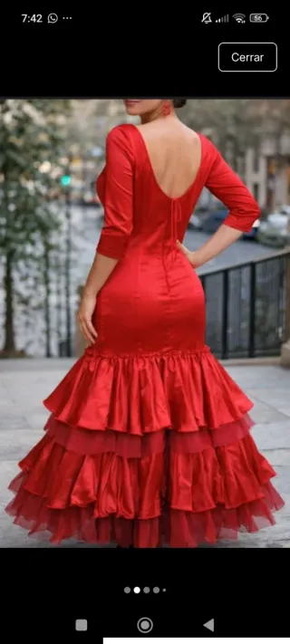 Traje de flamenca rojo satén