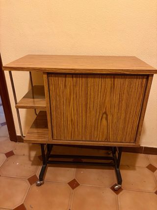 Mesa bar vintage madera y cristal