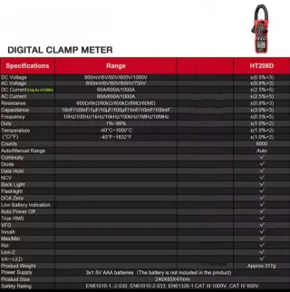 Pinza Amperimétrica HT208D