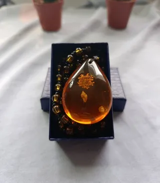Colgante Gota Ámbar Resina Flor y Concha