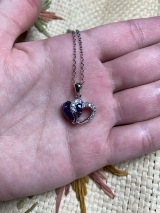 Colgante Plata 925, Corazón Morado con cadena