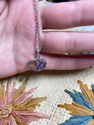 Colgante Plata 925, Corazón Morado con cadena