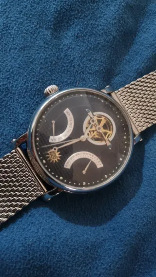 Relógio Pulseira Malha Prata e Preto