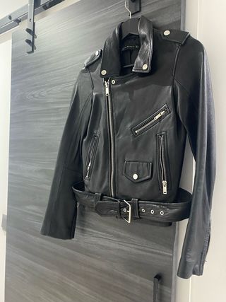 Cazadora Biker Zara Mujer Piel Negra